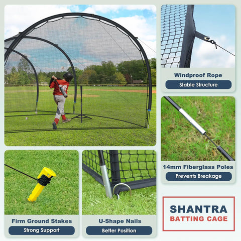 Backyard Baseball And Softball Batting Cage With Frame And Net, 22 By 13 By 9 Feet, Durable Fiberglass Poles, outdoor practice