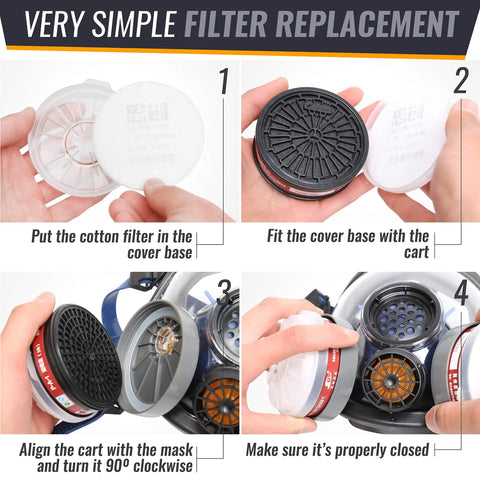 Full Face Organic Vapor Respirator With Anti Fog Shield, Protective Eye And Nose Guard, filter cartridge replacement
