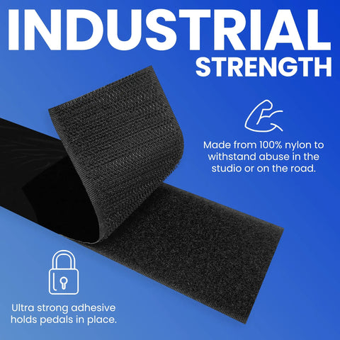 Grip Kit For Pedalboards With 10 Feet Of Heavy Duty Hook And Loop Tape shown with nylon material for guitar pedal security.