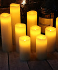 Ivory Flameless Wax Pillar Candles Set Of 9 LED Battery Operated Pillars Ranging 4 5 6 7 8 9 Inches With Remote