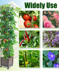 Raised Garden Bed Planter Box With Trellis 62.2 Inch Self Watering Tomato Planter showcasing plants and flowers in a garden setup