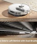 L40s Ultra AE Robot Vacuum And Mop With 19,000Pa Suction That Slaps Self Emptying Dust Box shown on a carpet with dual brushes