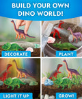 Light Up Dino Terrarium Science Kit For Kids With Multicolor LED Light And Eight Settings, Build A Colorful Mini Dino World, Decorate With Figurines, Rocks, And Stickers, Plant Seeds, Watch It Grow And Glow. Dino terrarium kit with figurines, rocks, and seeds
