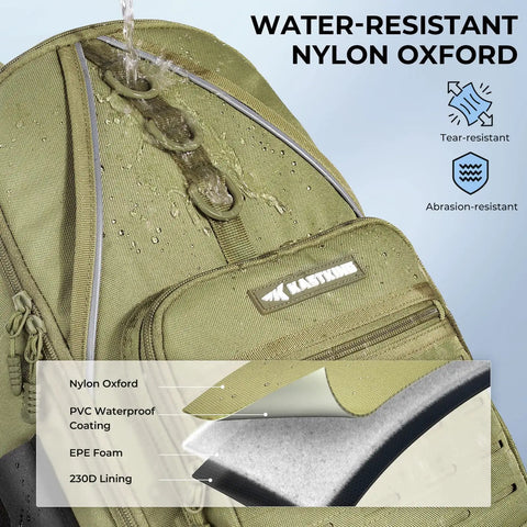 Close-up of water-resistant nylon Oxford material on Karryall Sling Tackle Bag For Fishing, showcasing durability and quality.