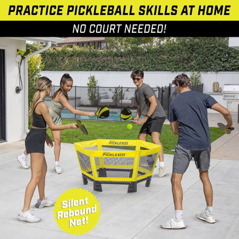 People playing Pickle 360 Outdoor Paddle Ball Game Set For Lawn Beach And Backyard No Court Needed 2 On 2 Family Friendly Fun