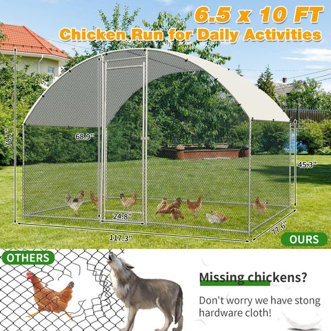 Large Walk In Chicken Coop With Waterproof Round Arch Cover And Anti UV Shield, Heavy Duty Galvanized Mesh Poultry Cage in yard