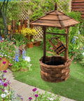 Rustic Wishing Well Outdoor Fountain With Electric Pump, freestanding wooden water feature in a garden setting