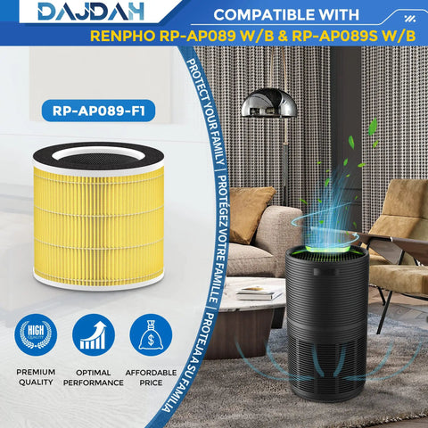 Pet Allergy Replacement Filter For Air Purifier RP-AP089 Series With H13 True HEPA and Activated Carbon next to air purifier