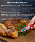 Instant Read Digital Meat Thermometer For GLP-1 Meal Prep inserted in grilled chicken displaying 165.2°F temperature