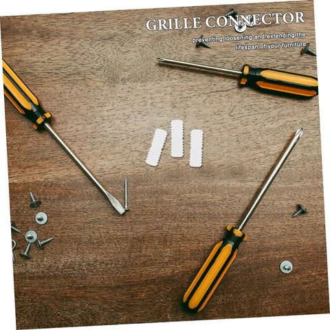 Pro Grade Nylon Hidden Fasteners For Wood Shelves And Cabinets 100 Pack on wooden surface with screwdrivers and screws.