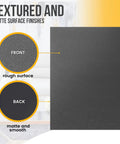 Textured front and matte back of Eight Pack Black ABS Plastic Sheets 12 By 16 Inches One Sixteenth Inch Thick Moldable Craft Plastic