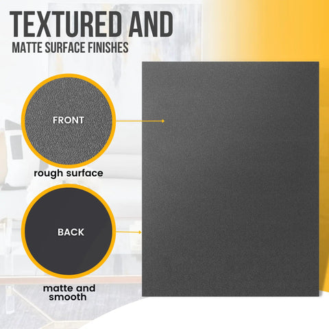 Textured front and matte back of Eight Pack Black ABS Plastic Sheets 12 By 16 Inches One Sixteenth Inch Thick Moldable Craft Plastic