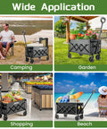 Heavy Duty Foldable Wagon Cart With All Terrain Wheels Telescoping Handle And Cup Holders 220 Lb Capacity Collapsible Utility Wagon For Beach Garden Groceries And Camping in various settings: camping, garden, shopping, beach.
