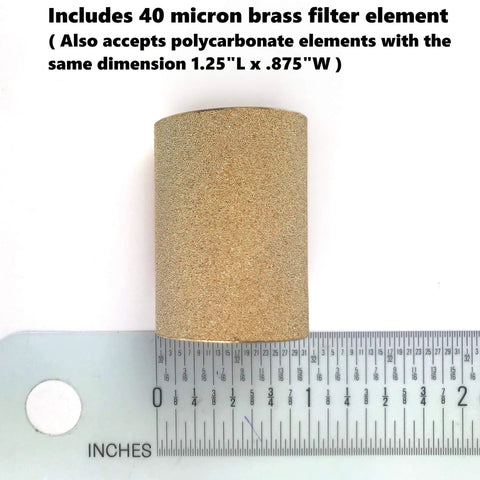 40 micron brass filter element with ruler showing size for 3/8 In Filter Regulator Lubricator 3-In-1 With Gauge
