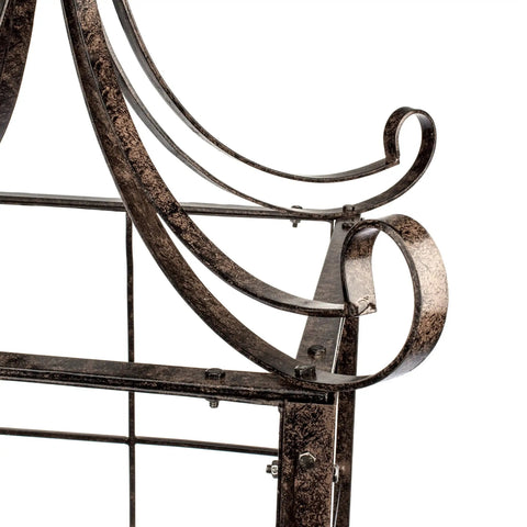 Close-up of decorative metalwork on the Seven And A Half Foot Tall Iron Garden Obelisk Trellis For Climbing Roses Clematis And Jasmine Heavy Duty 77 Lb