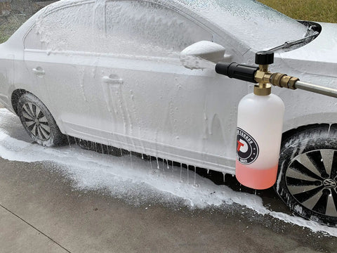 Adjustable Foam Cannon With One Quarter Inch Quick Connect, 1 Liter Capacity, Includes Five Pressure Washer Nozzle Tips