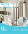 Ceramic Coating Spray Kit For Kitchen And Bathroom Surfaces That Repels Stains Smudges Water Spots And Soap Scum shown on fridge
