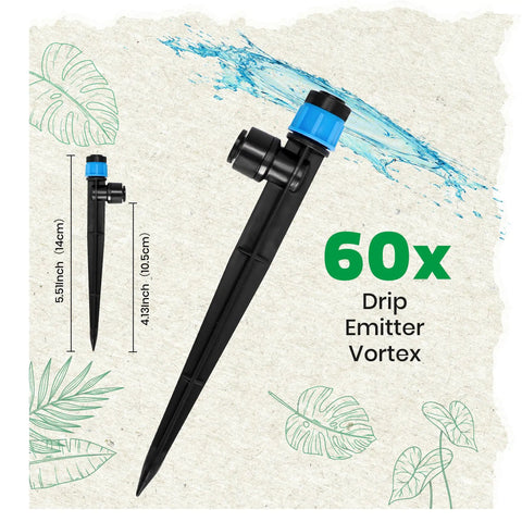 60 Pack Quick Connect Drip Irrigation Emitters Fan Shape For One Quarter Inch Tubing No Tools Needed Adjustable Push To Connect Three Hundred Sixty Degree Drip Emitters With Sturdy Stake