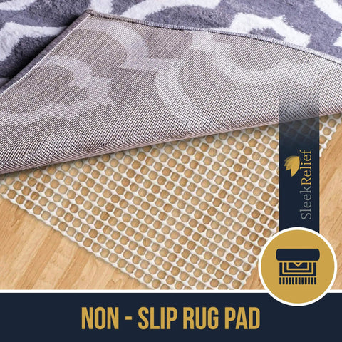 Non Slip Rug Lock Grip For Hard Floors Keeps Area Rugs From Sliding With Cushioned Padding And Floor Protection Pads In Multiple Sizes For 4x7 Rugs Safe Discreet Easy Installation shown under a rug
