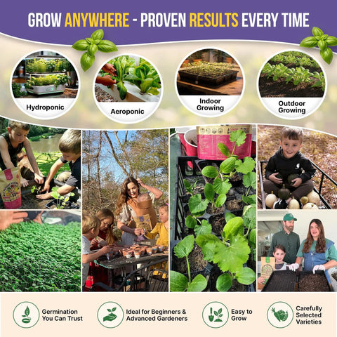 Gardening scenes highlighting hydroponic, aeroponic, indoor, and outdoor growing with Grab And Grow All In One Medicinal Tea Herb And Flower Seeds Variety Pack For Indoor And Outdoor Gardens 30 Non GMO Heirloom Seeds With Bergamot Catnip Calendula Dandelion Lovage Zinnia Chamomile And Other Edible Blooms