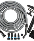 30 Foot Pro Grade Heavy Duty Vacuum Hose Kit With Expanded Brand Dust Collection Adapters And Full Attachment Set for home and shop use.