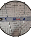 4 inch basket of Back Saving Beach Sifter And Shovel Combo for Beachcombing; wire mesh shown with ruler for size reference.