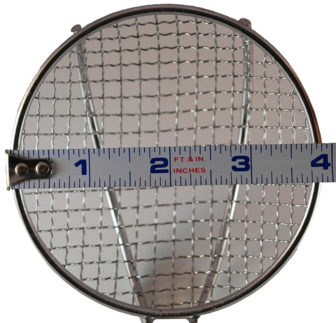 4 inch basket of Back Saving Beach Sifter And Shovel Combo for Beachcombing; wire mesh shown with ruler for size reference.