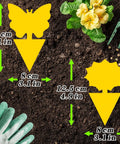 Ultra Thick Yellow Sticky Traps For Fruit Flies And Fungus Gnats With 48 Pack visible on soil, measuring 13 cm and 12.5 cm.