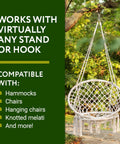 Beefed Up Heavy Duty Hammock Chair Swivel Hook With 500 Pound Capacity shown with white hanging chair outdoors