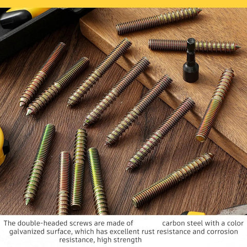 20 Piece Heavy Duty Hanger Bolts Set For Outdoor Wood Furniture Tapping Screws Double End Carbon Steel Hardware on wooden surface