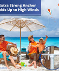Family enjoying beach with Easy Install Sand Umbrella Anchor 2 Pack For Beach Day Must Haves Windproof Up To 1.6 Inch Poles