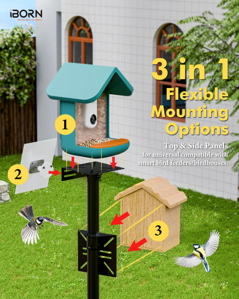 3In1 Bird Feeder Pole Mount Kit With 63 Inch Adjustable Height For Outdoor Birdhouses And Smart Feeders Heavy Duty Bracket Set With Top And Side Mounts