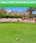 Foam Flight Practice Golf Balls 24 Pack Yellow For Safe Backyard Practice on green field with flag