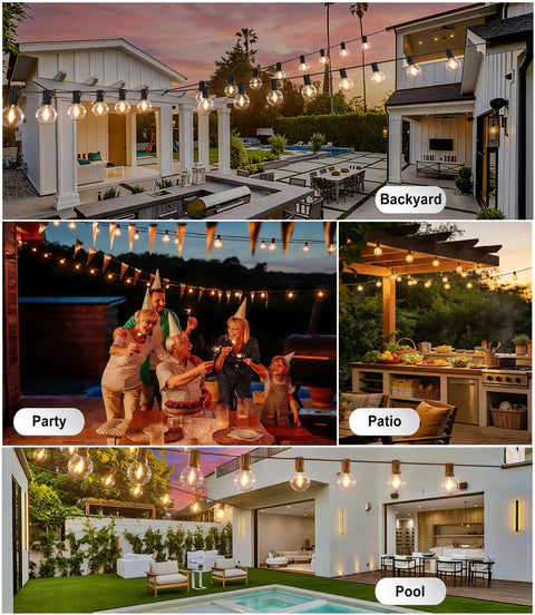 Outdoor 100Ft Globe String Lights With 52 Dimmable G40 LED Bulbs Shatterproof IP44 Waterproof Connectable Patio Lighting