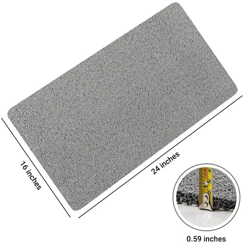 Super Chill Non Slip Shower Mat With Quick Dry Drain Holes And Sticky Traction Phthalate Free PVC Bathroom Must Have Quick Drying Loofah Texture Grey 24X16 Inches Plus Drain, showing 24x16 inch mat with loofah texture.