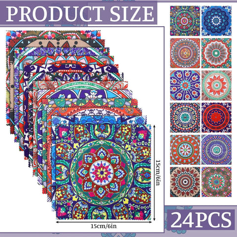 Front view of Copkim 24-pack mandala microfiber cleaning cloths for eyeglasses, 6x6 inches.