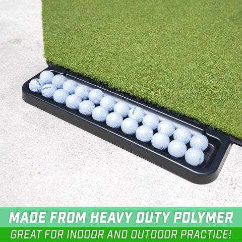 All Weather Golf Ball Tray For Hitting Mats 24 Ball Capacity Universal Fit That Locks Under Any Mat Heavy Duty Polymer Organizer
