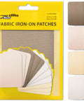 Premium Quality Fabric Iron On Patches Kit With Ultra Strong Glue, 12 patches in brown, beige, khaki, 3x4.25 inches, yellow packaging