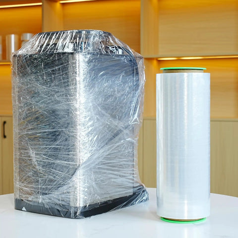 Two Pack Clear Stretch Film 12 X 1000 Feet 80 Gauge Heavy Duty Self Adhering Plastic Wrap With Handles Super Tough Grip and Holds Like A Champ For Moving And Shipping, wrapping a container.