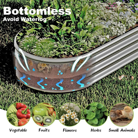 Oval Raised Garden Bed Kit Two Piece 46 Inch Long 23.6 Inch Wide 11.8 Inch High Galvanized Metal Planter Boxes For Outdoor Use