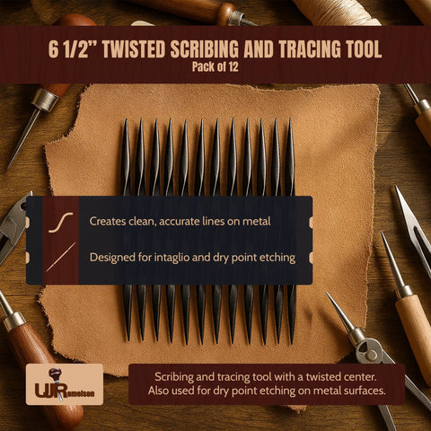 Twisted Scriber Tool For Intaglio And Dry Point Etching Pro Grade Metal Scribe For Precise Tracing Comfortable Grip Double Ended Six And A Half Inch Scribing Tool Ideal For Printmaking Projects Pack Of 12