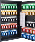Built Tough Wall Mount Key Lock Box With 100 Numbered Hooks, steel key cabinet with colorful key tags for organized access.