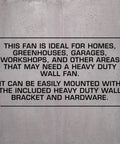 Text describing High Velocity Oscillating Metal Wall Mount Fan With 3 Speeds 20 Inch Black Corded Electric Air Cooler use for homes and more.