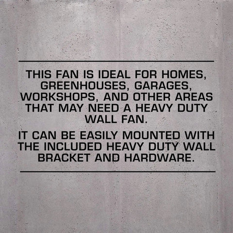 Text describing High Velocity Oscillating Metal Wall Mount Fan With 3 Speeds 20 Inch Black Corded Electric Air Cooler use for homes and more.