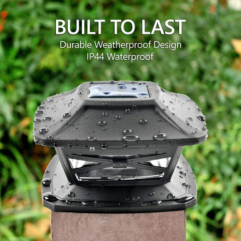 Your Go To Solar Outdoor Post Cap Lights For Wood Posts 4x4 5x5 6x6 8 Pack Warm White LED Auto On At Dusk 25 Lumen Slate Black waterproof design