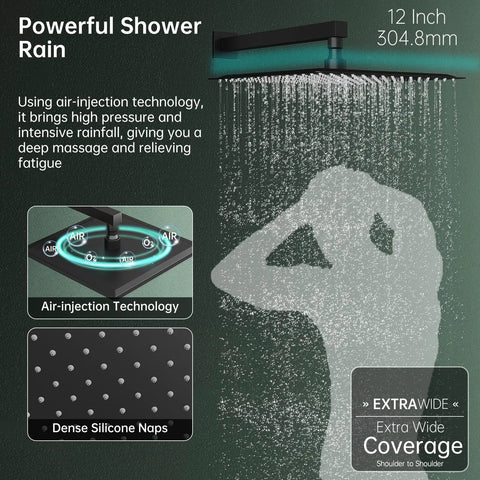 12 Inch Rain Shower Head And Handheld Sprayer Set With A Dope Black Finish Hella Rugged Stainless Steel Hose Solid Brass Rough In Valve And Sweet Dual Spray Action Designed To Level Up Your Daily Bathroom Routine