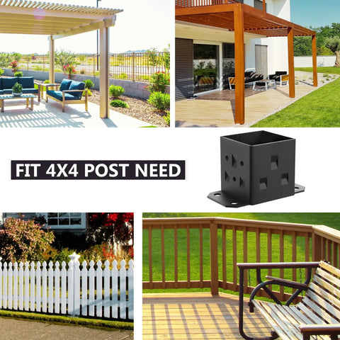 Heavy Duty 4x4 Post Base Anchor Kit with all accessories for wood fence deck and pergola mounting in steel post brackets