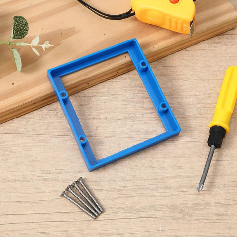 1/2-Inch Double Outlet Box Extender For 2-Gang Electrical Boxes Blue Receptacle Extender With Four Mounting Screws shown with tools