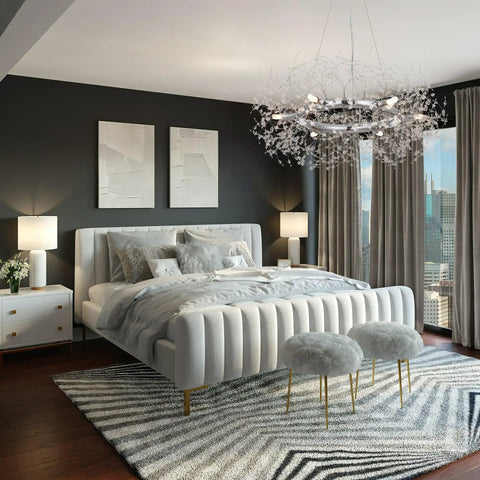 Modern Crystal Firework Chandelier Pendant Light In Chrome Silver Finish Round Hanging Fixture For Bedroom