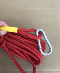 Red rescue rope with carabiner from Pet Fire Escape Bag For Dogs And Cats Up To 55 Pounds With 50 Foot Rescue Rope Emergency Survival Kit Compact Portable Safety Gear For Home Or On The Go Everyday Ready.